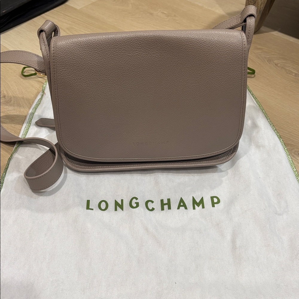 Longchamp Classic Taupe Leather Shoulder Bag